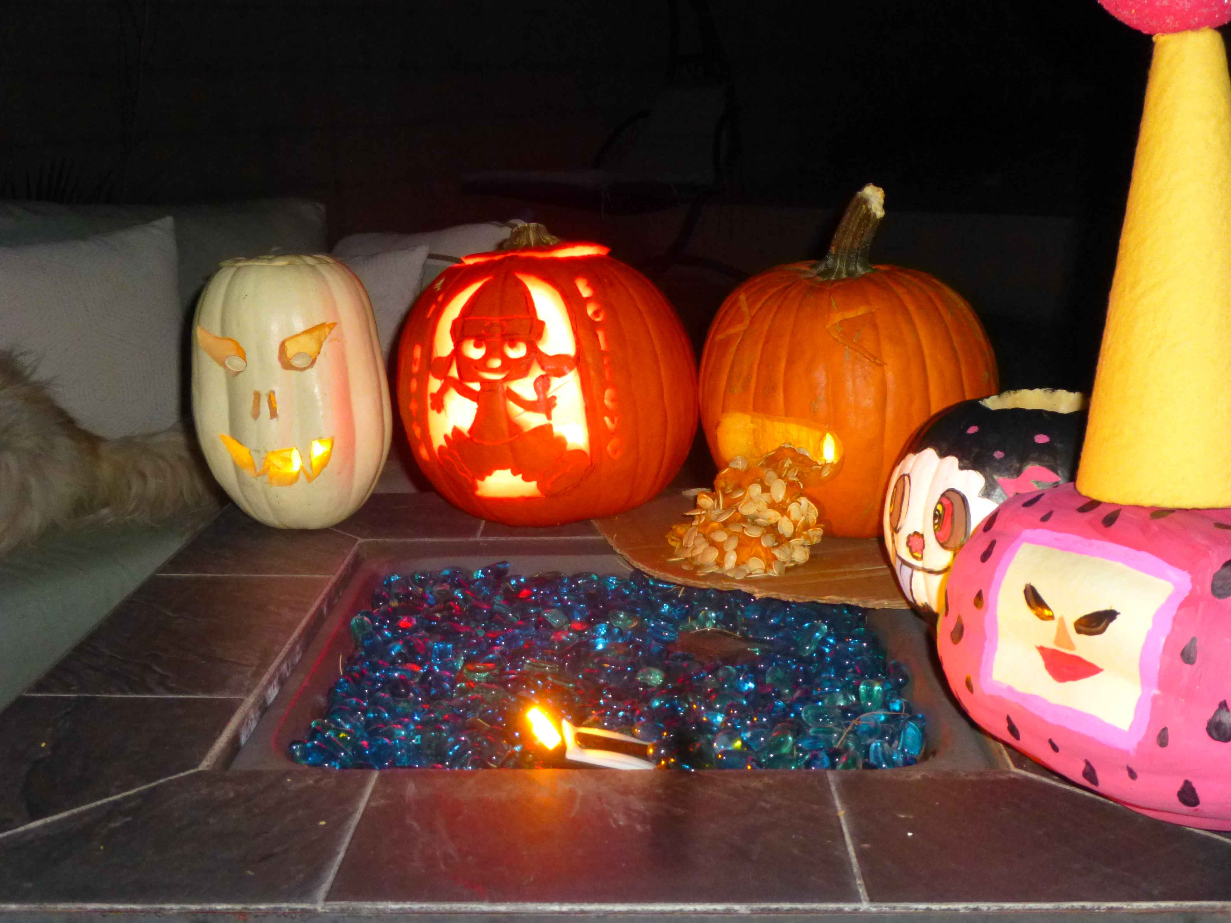 halloween carved pumpkin array